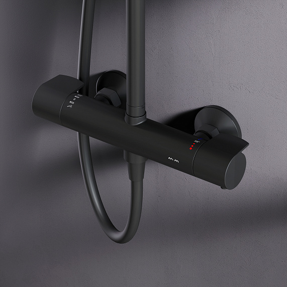 Душевая система AM.PM X-Joy F0785A422 стойка с тропическим душем, термостатом, смесителем, черная матовая-2