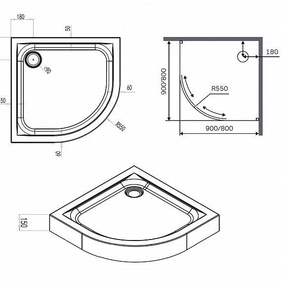 Поддон душевой 80x80 AM.PM X-Joy W88T-205-080W белый