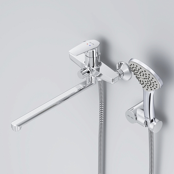 Смеситель для ванны и душа AM.PM Gem F90A95000 длинный излив, душевая лейка, шланг 1750, хром-2