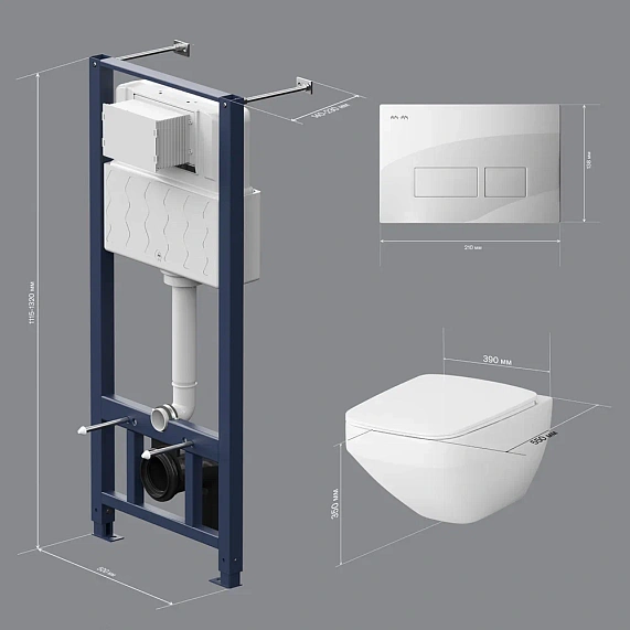 Унитаз подвесной безободковый с инсталляцией AM.PM Inspire 2.0 IS47001.50A1700 сиденьем микролифт, белой пневм. клавишей-9