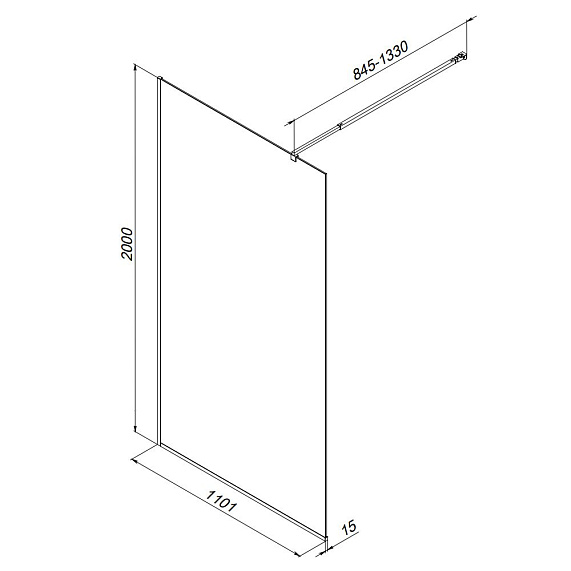 Душевая перегородка 110x200 AM.PM Func W84WI-110-F1-BTE прозрачное стекло, профиль черный матовый-4