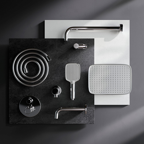 Встраиваемая душевая система AM.PM X-Joy FT85A3RH40 хром: тропический верхний душ, излив с душевой лейкой, термостат-4