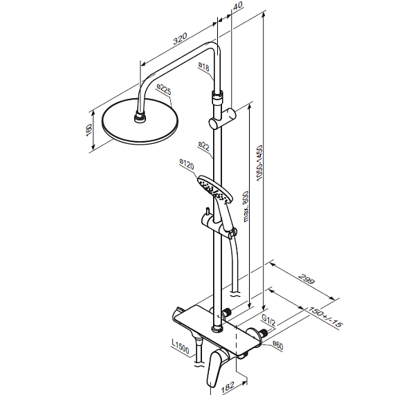 Душевая система Damixa Jupiter 977780300 стойка с тропическим душем, смесителем, черная матовая-6