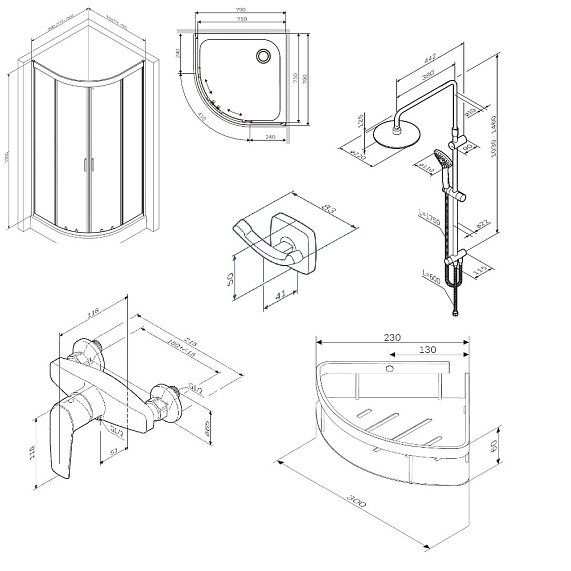 WK90EM Gem Комплект ограждение 80*80, 1/4 круга, черный-7