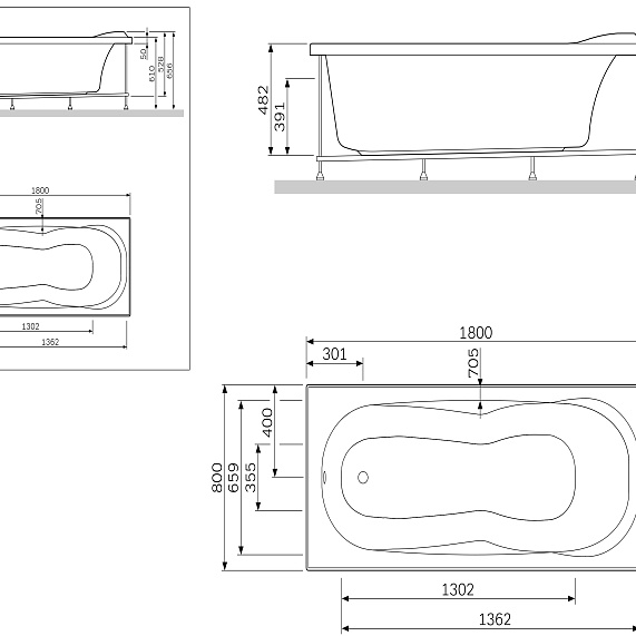 Каркас для ванны 180 AM.PM Bliss L W53A-180-080W-R-1