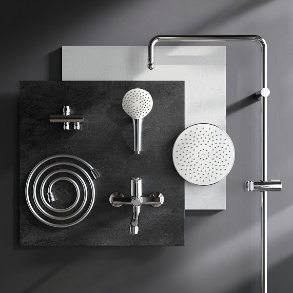 Душевая система AM.PM Gem F40890A94 стойка с тропическим душем, хром + смеситель для ванны с длинным изливом, хром-11