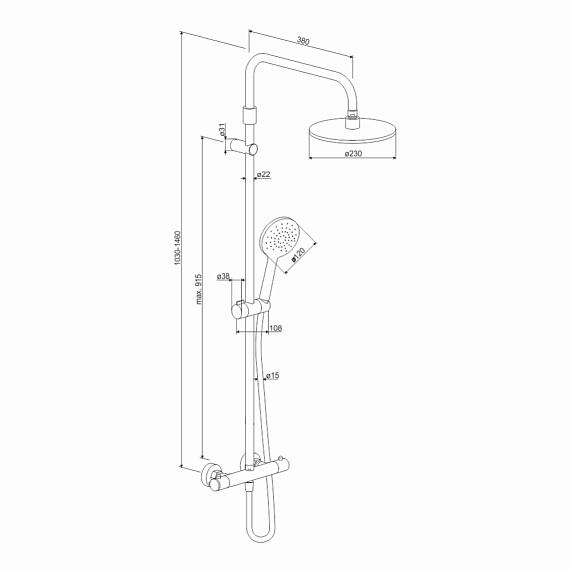 Душевая система Damixa Option DX218091000 стойка с тропическим душем, термостатом, смесителем, хром-10